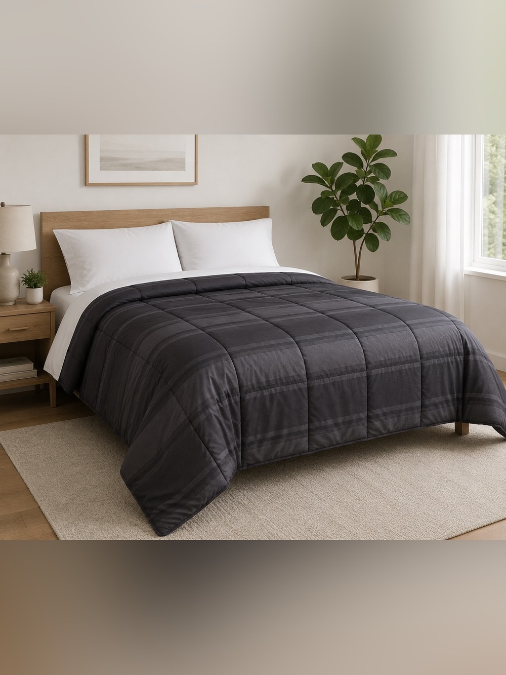 Black & Gray Striped Full-Size Comforter